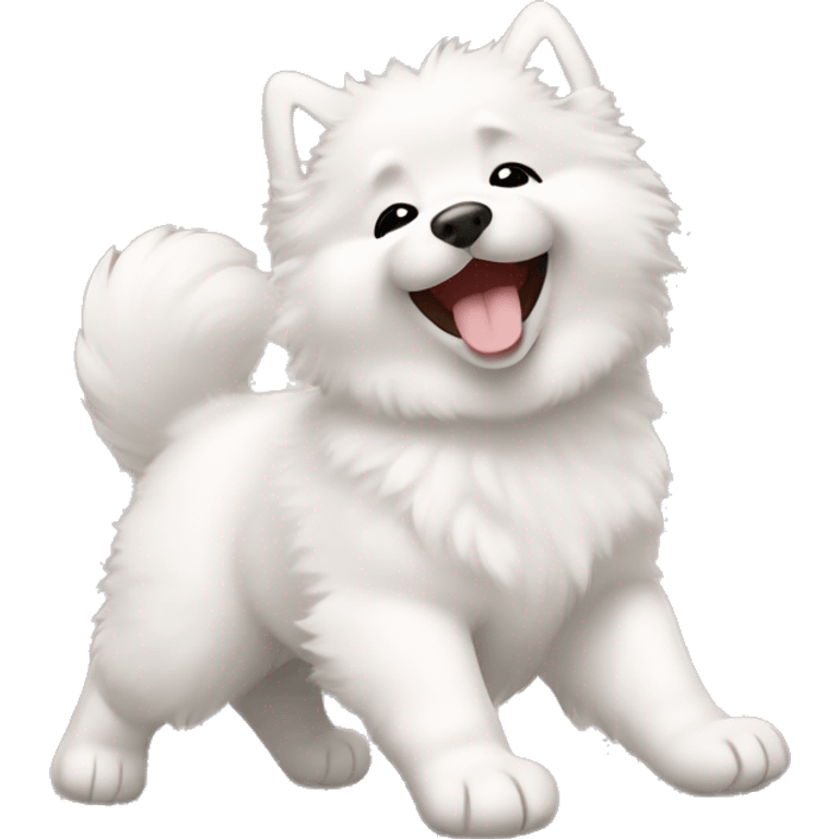 Samoyed puppy, rolling on its back with laughter, with paws in the air. emoji