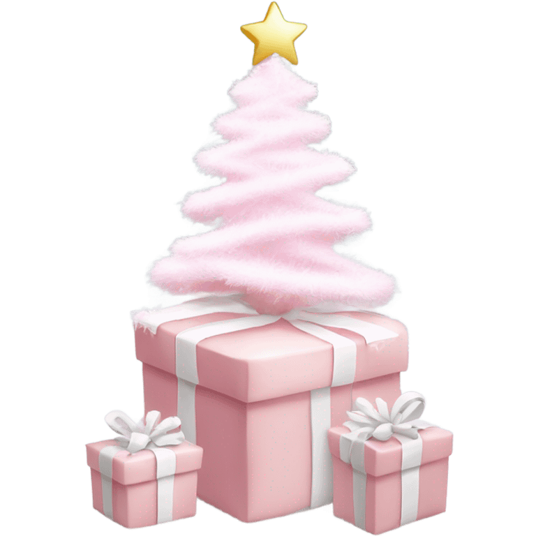 Light pink Christmas gifts under a white Christmas tree  emoji