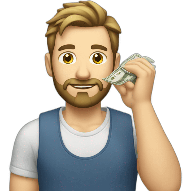 caucasian male with small beard counting money emoji