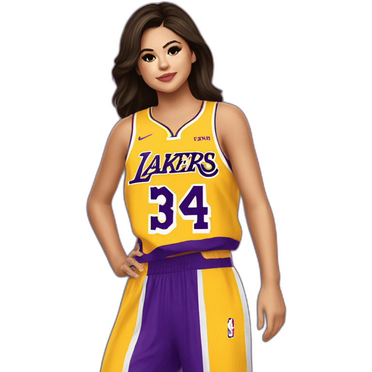 selena gomez wearing yellow lakers jersey emoji