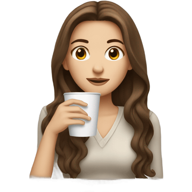 White girl with long brown hair drinking coffee  emoji