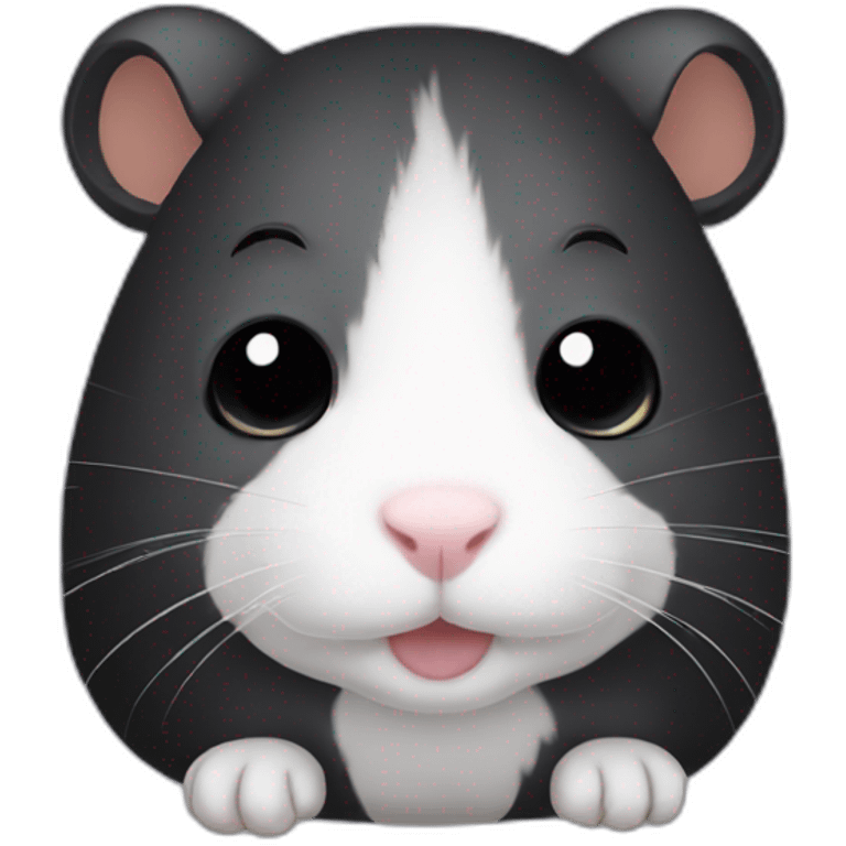 Black hamster with white dead inside haircut on head emoji