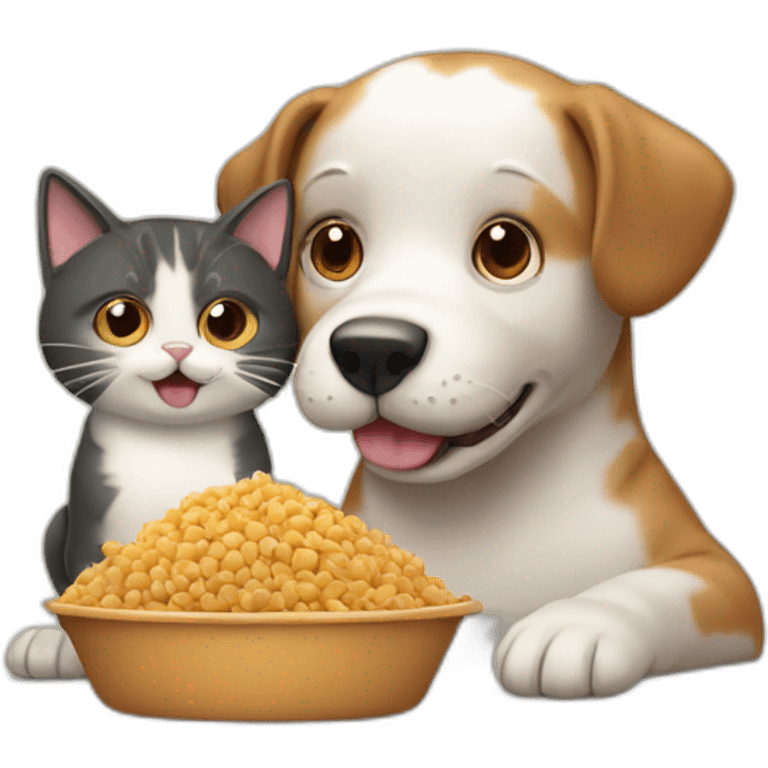 Happy dog and cat feeding emoji