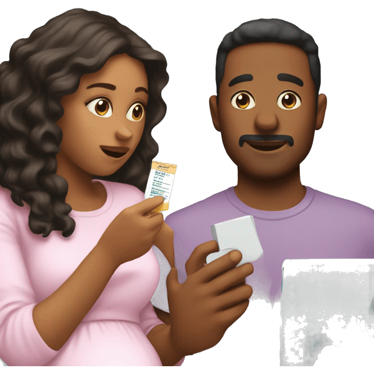 couple looking at pregnancy test emoji