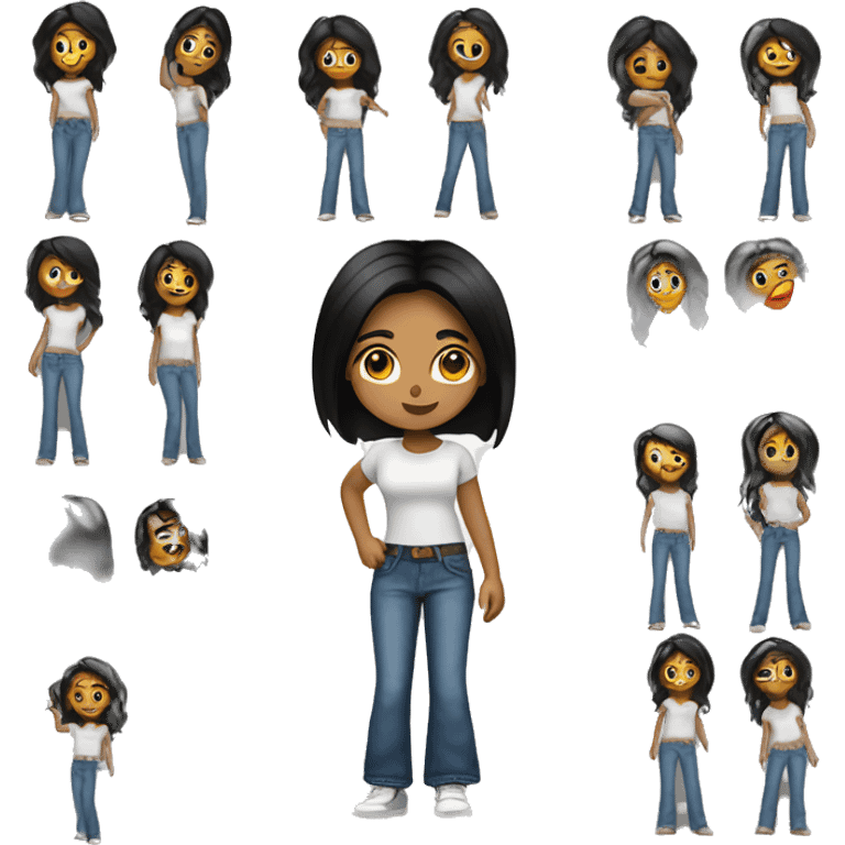 Black straight hair girl with flared jeans and cropped shirt Latina  emoji