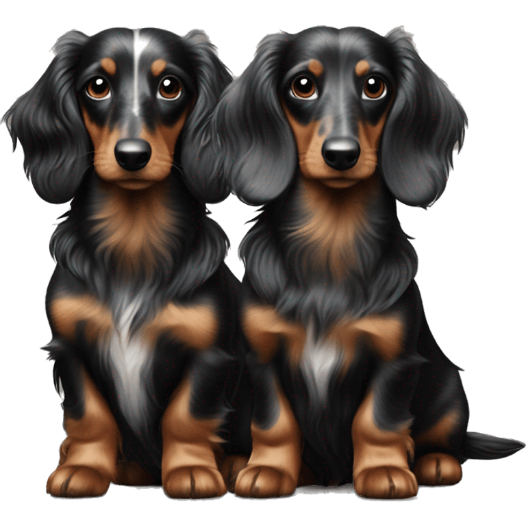 Two Tri Black Merle long haired Dachshunds together emoji