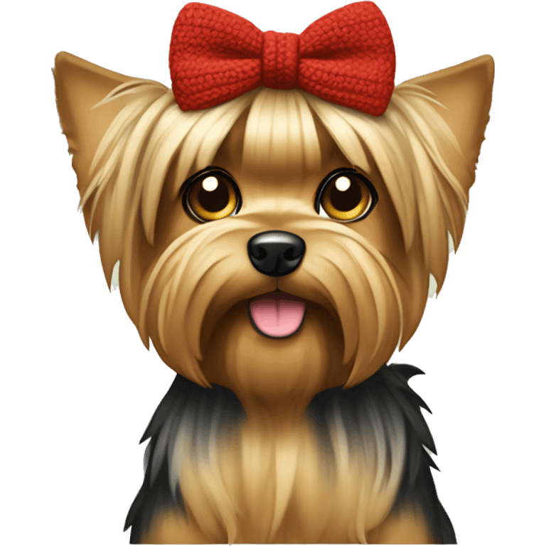 Giant Dog Yorkshire Terrier with bow on the head wearing Christmas sweater  emoji