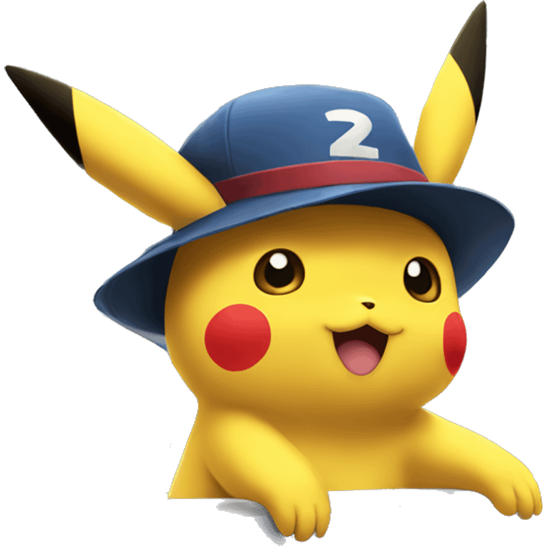 Pikachu wearing a hat on a train emoji