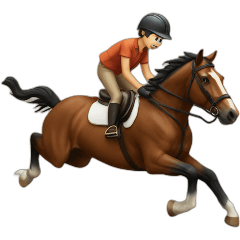 A horse jumping over a cat emoji