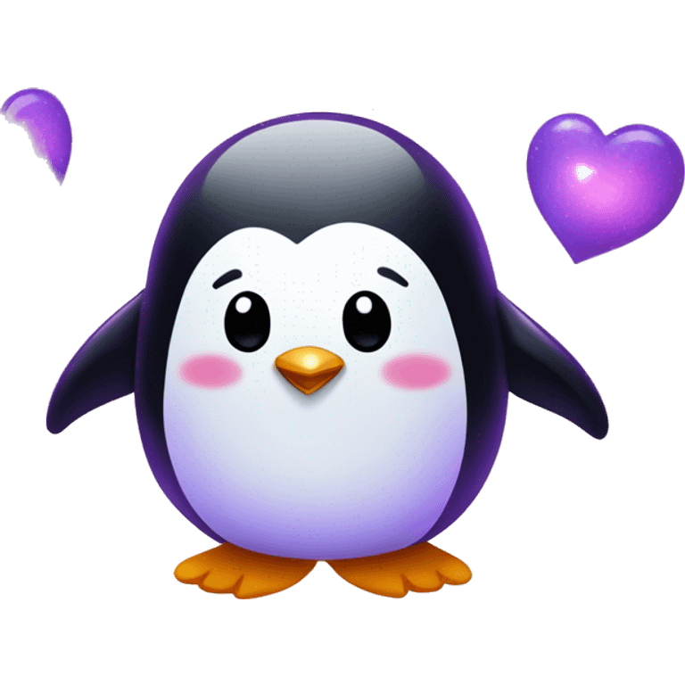 "Create a cute penguin with glowing purple heart sparkles surrounding it. The hearts should float around the penguin, adding a magical, playful effect to the design." emoji