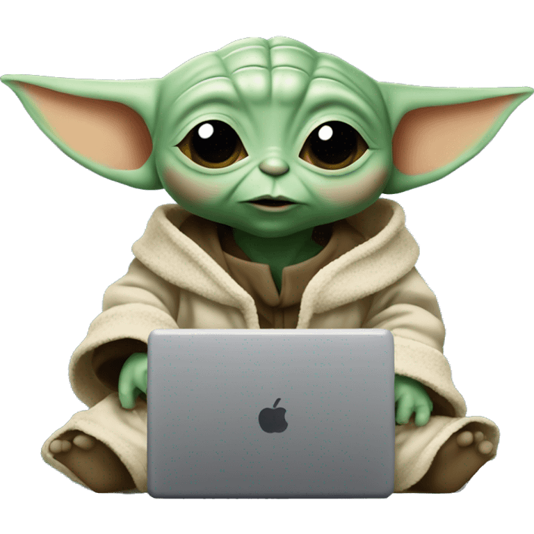 A cute Baby Yoda from Star Wars with a laptop emoji