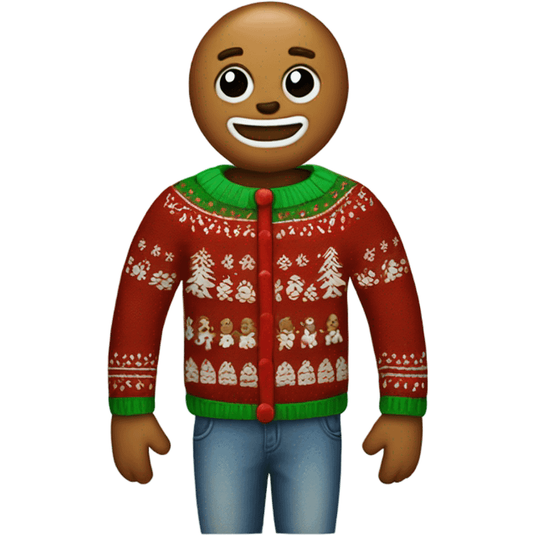 Gingerbread man dressed in a Christmas sweater emoji