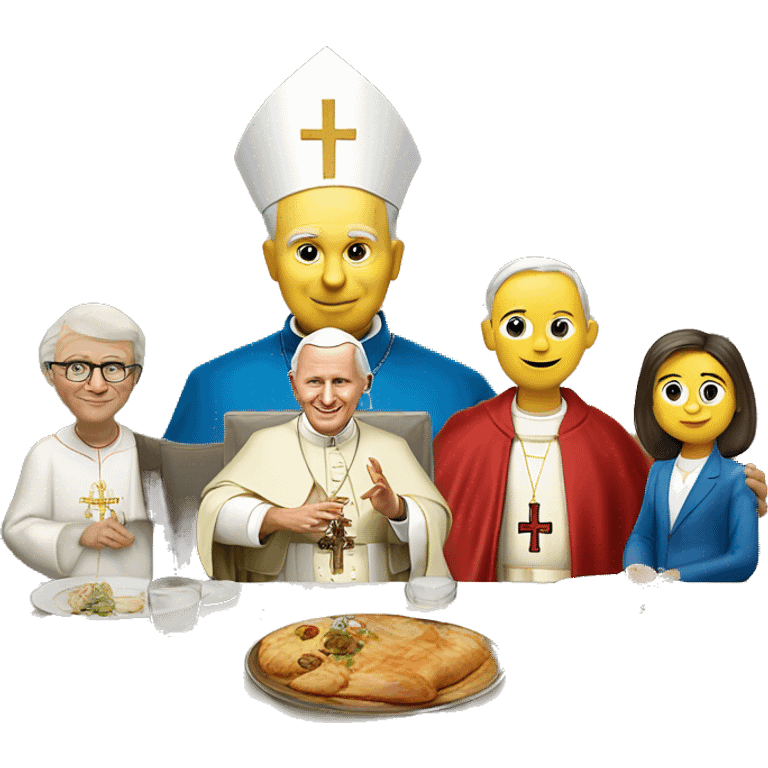 Pope John Paul II With normal family at the dinner. Pxar style emoji