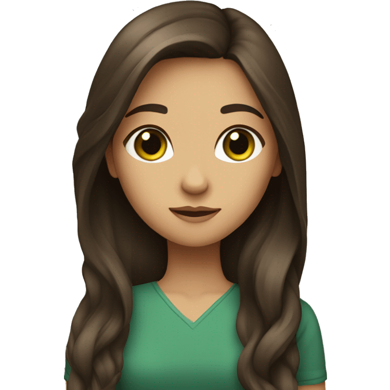 A long hair brunette girl with green brown eyes crossing her arms emoji