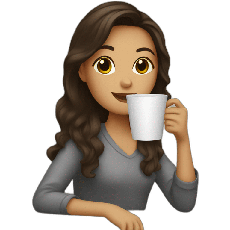 brunette girl drinking coffee emoji