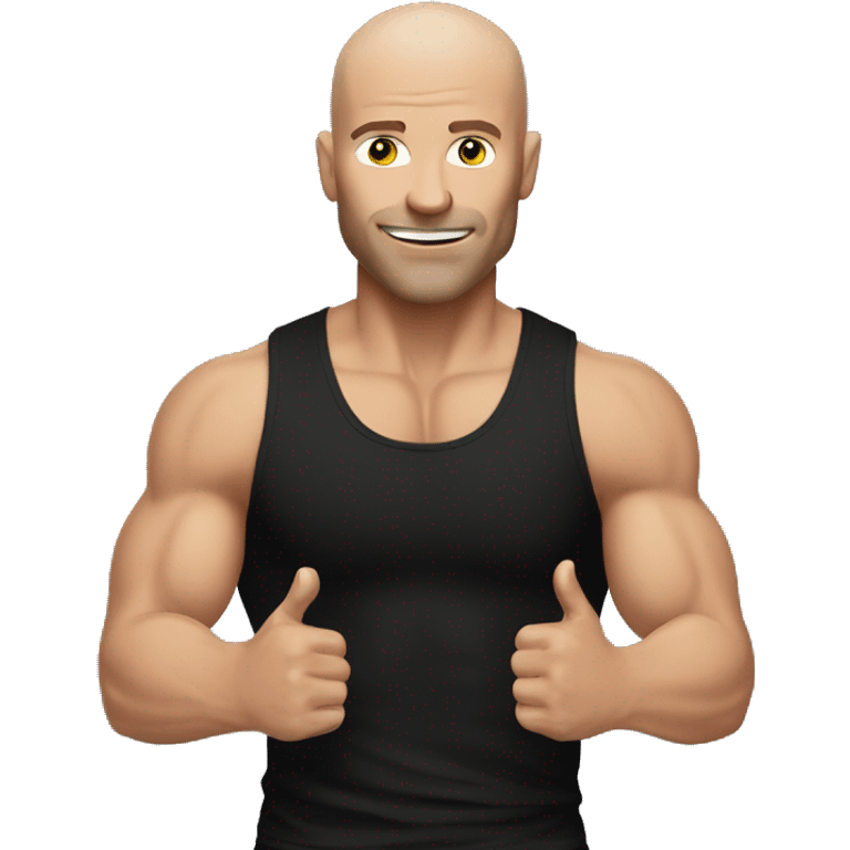 white guy doing shoulder press. no hair. black tank top emoji