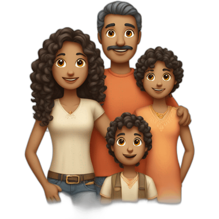 indian family with one dad and one son straight hair and one mom and one daughter curly hair emoji