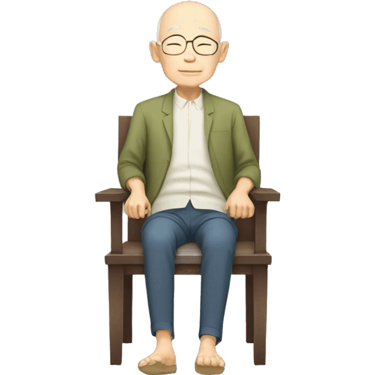 elderly man of Japanese ethnicity, bald, toothless and sleeping sitting up emoji