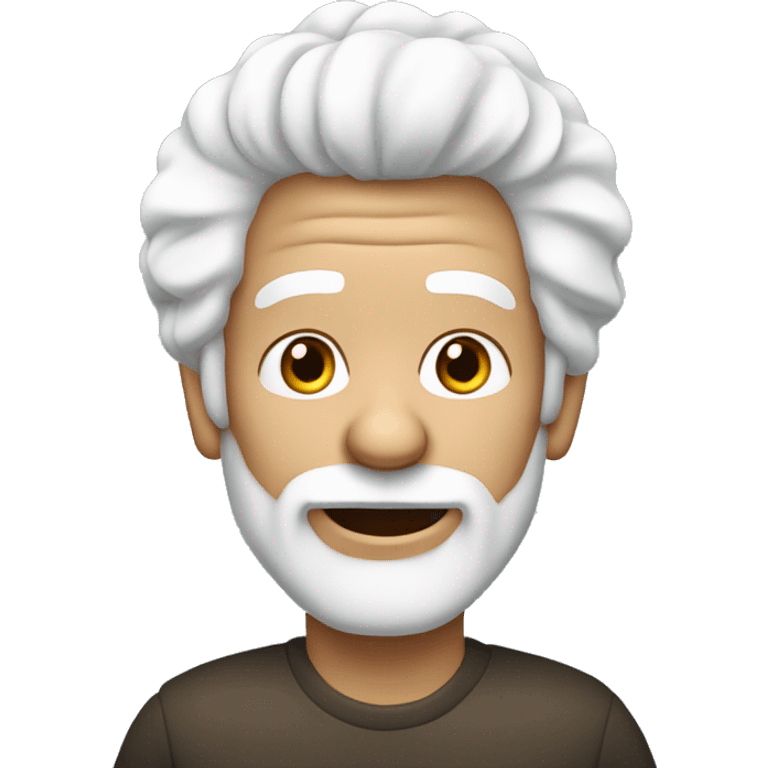 a old back guy with white afro hair and white beard, he has hearing aids in one ear  emoji