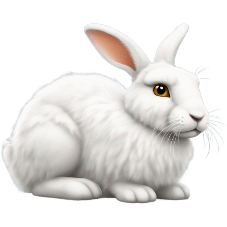 white hare very fluffy with no feet laying down, side view emoji