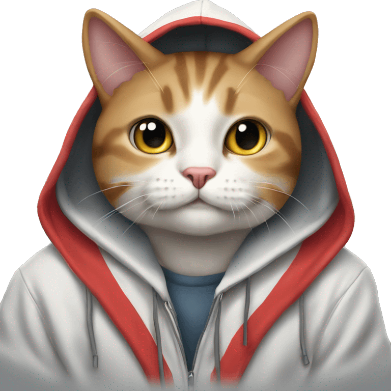 Tricolor cat wearind hoodie  emoji