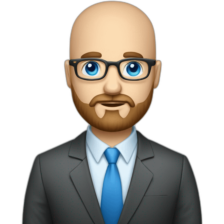 questioning business analyst on a conf call bald with beard with blue eyes and glasses with a phone emoji