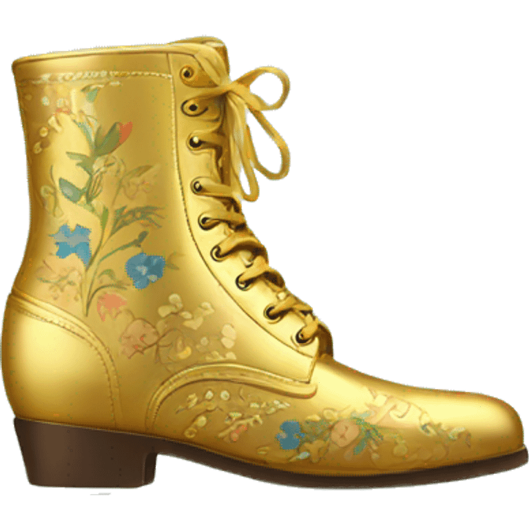 Golden boot with floral pattern emoji