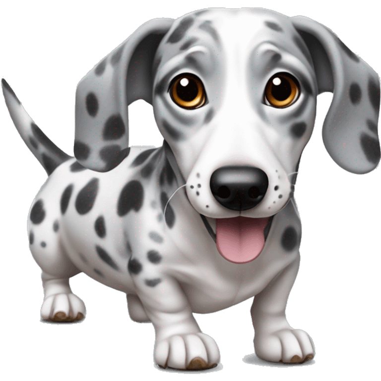 Gray weiner dog with black and white spots that is wrinkly and hopping emoji