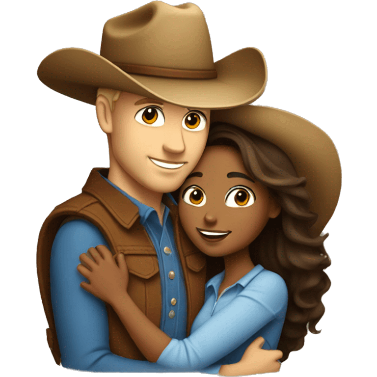 pretty brown woman hugging white man in cowboy hat  emoji