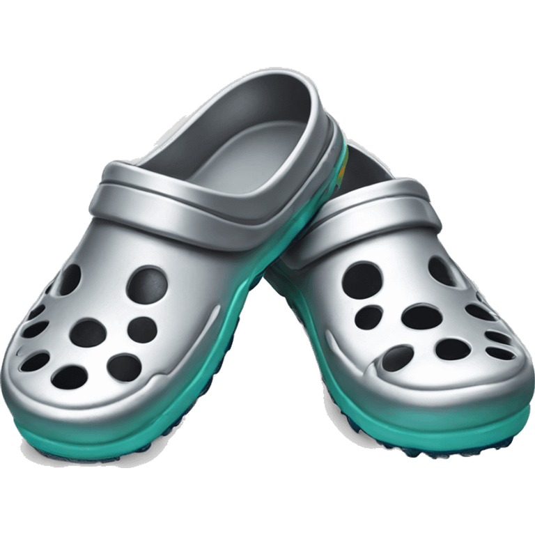 Realistic metallic silver and colorful pair of crocs shoes isolated.  emoji