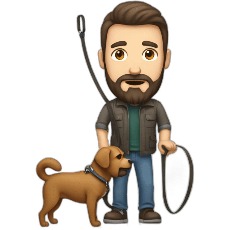 tall aggressive late 40 year old man with a brown beard holding a dog on a leash emoji