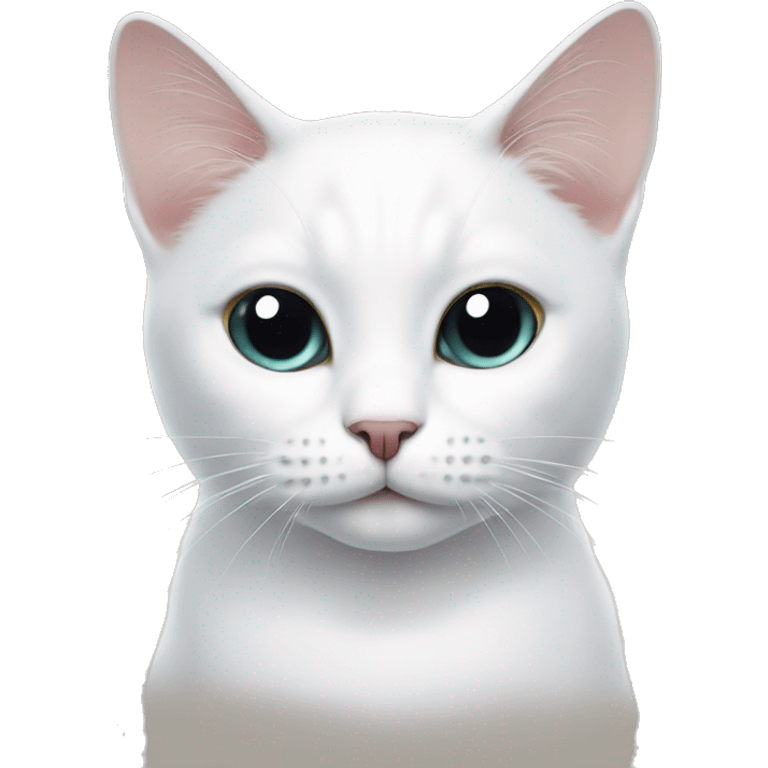 white cat with black spot on head next to right ear emoji