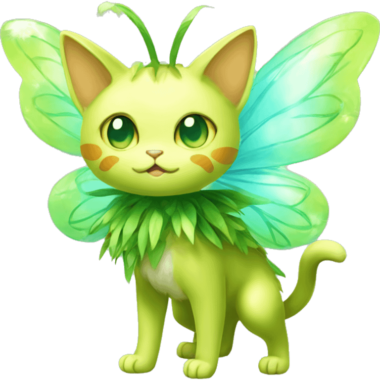 Shiny Grass-type-Fairy-type-Fakémon-Cat full body emoji