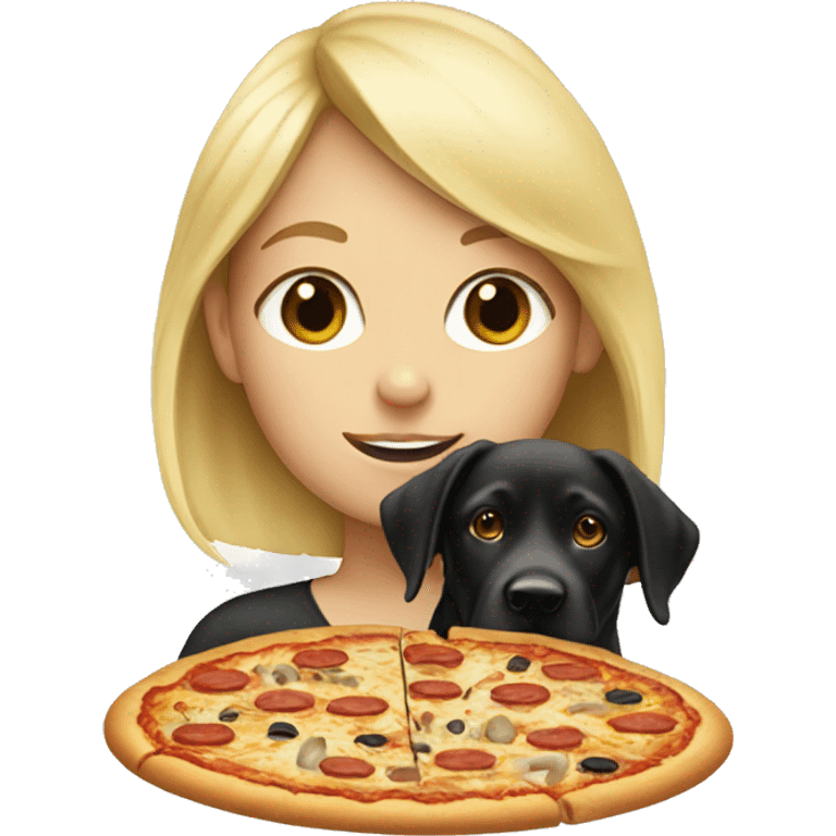 Blonde girl with a black lab eating pizza  emoji