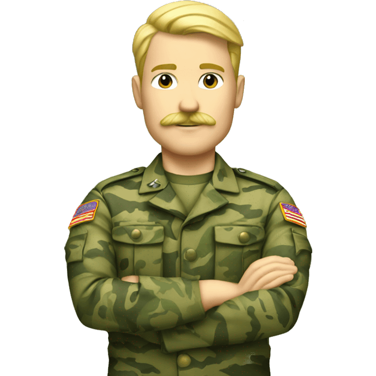 Blonde man with mustache in green camo military uniform  emoji