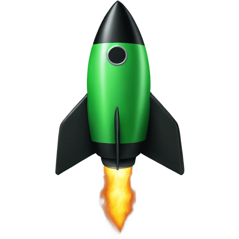 green and black rocket ship with green fire emoji