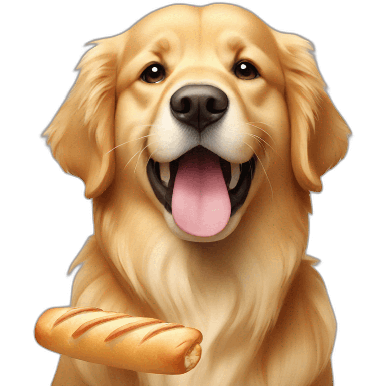 golden retriever holding a baguette in mouth emoji