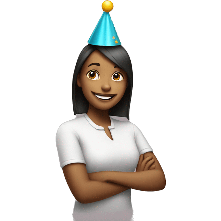 a girl wearing a party hat, smiling and celebrating." emoji