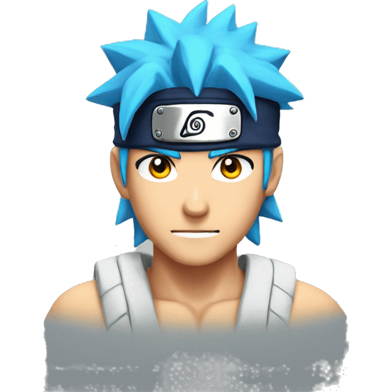 naruto character with bright blue hair, head band and yellow eyes emoji