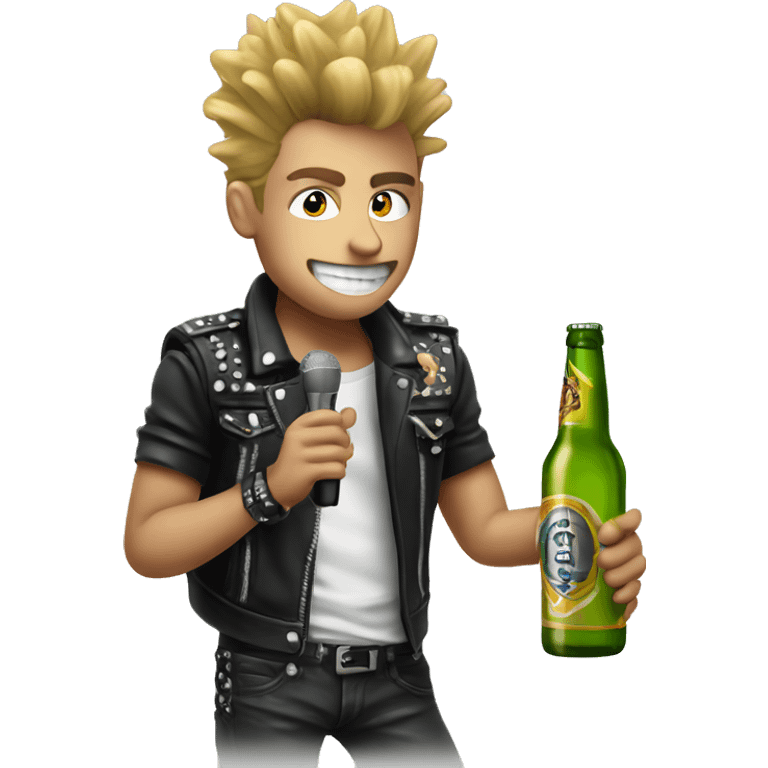 punk boy with a microphone and a bottle of beer emoji