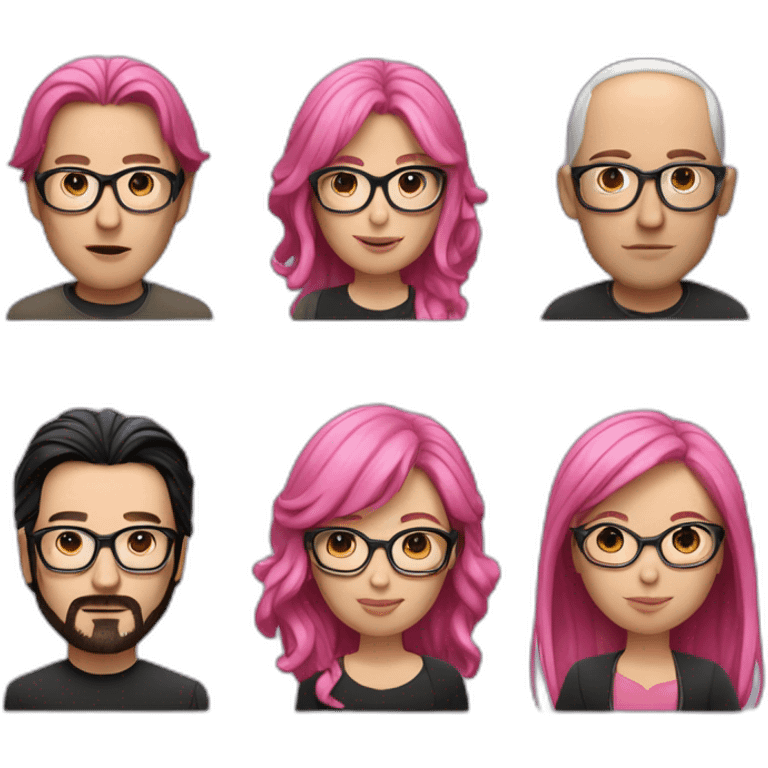 memoji head turned to the side 1. woman with pink hair 2. man with glasses 3. Keanu Reeves emoji