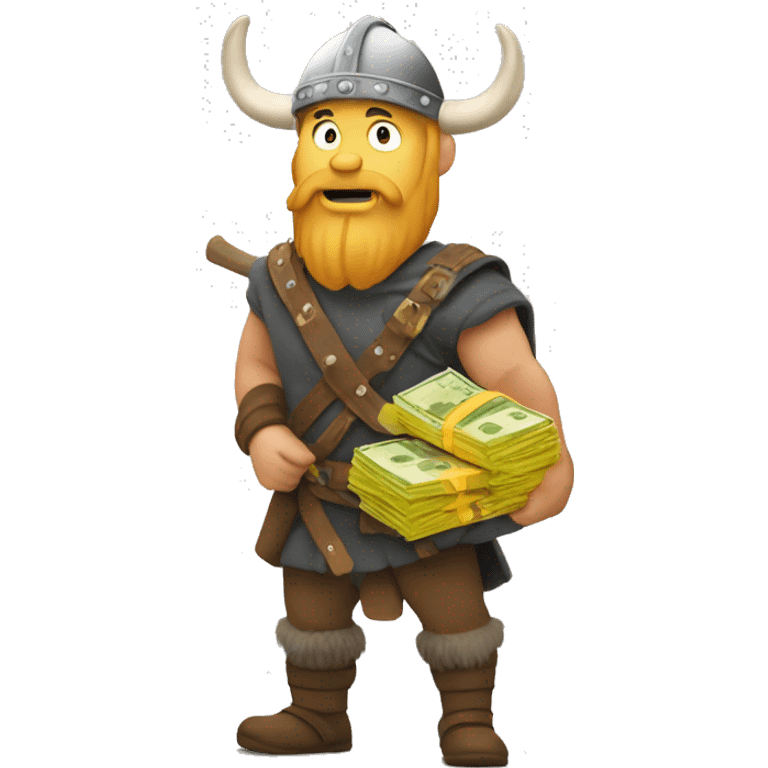 Viking carrying overloaded bag with money emoji