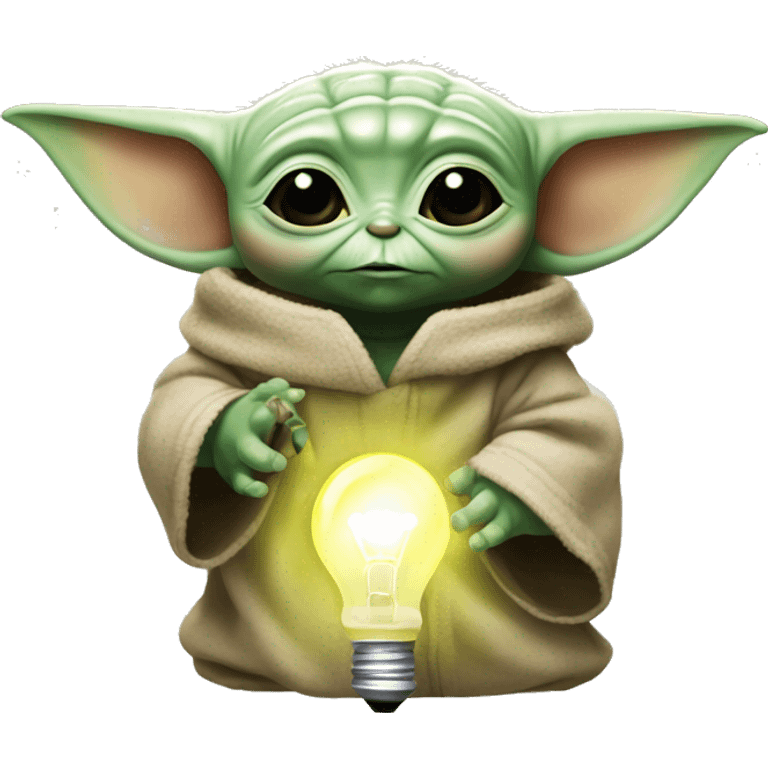 Baby Yoda with a light bulb in his hands emoji