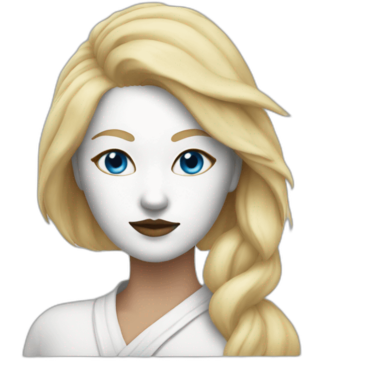 white women wearing half kitsune mask blue eyes emoji