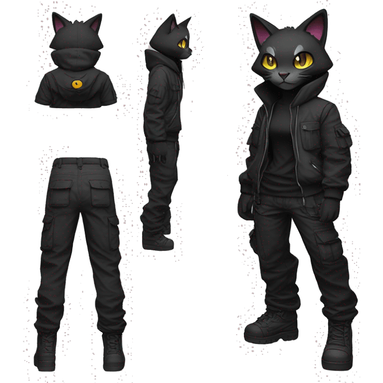 Edgy Anthro cool pretty dark cat-Pokémon-fursona techwear cargo pants hoodie emoji