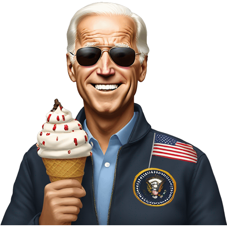 Joe Biden in aviator sunglasses eating ice cream emoji