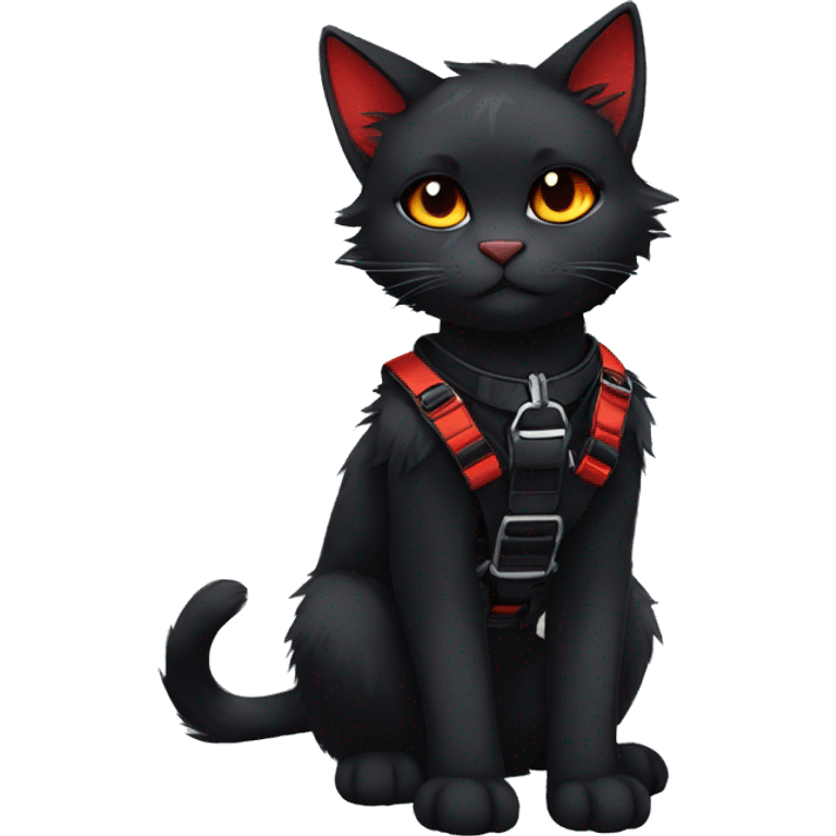 Anthro Edgy Cool Beautiful Black Cat-Fursona with Emo Hair-bangs with Red Streaks Chest Harness emoji