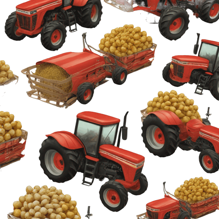 Vintage tractor pulling a potato harvester emoji