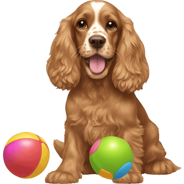 cocker spaniel playing with toys emoji