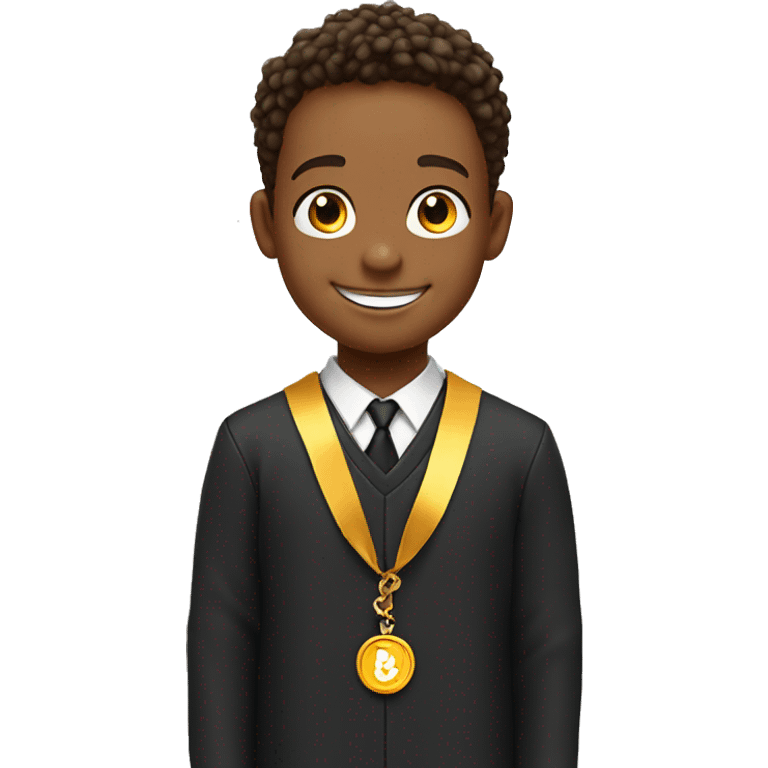 smiling boy with necklace indoors in graduation outfit emoji